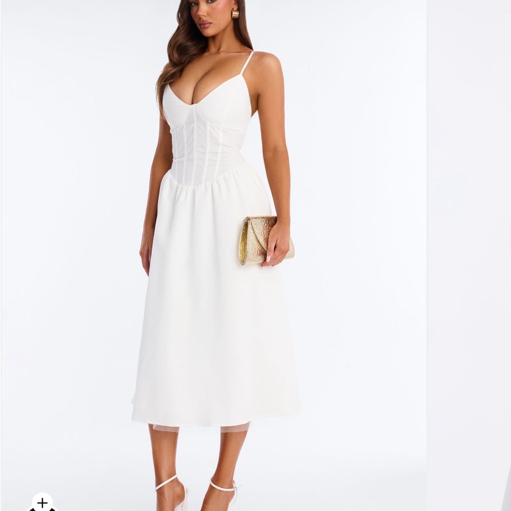 Fashion Nova flora White Lace-Up Corset Midi Dress